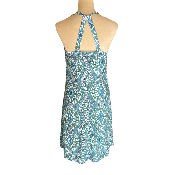 Prana Quinn Racerback Blue and Green Artsy Patterned Halter Dress Women Size M - Picture 3 of 8